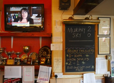 Pub landlady Karen Murphy giving an interview on the television in her pub, The Red White and Blue, in Portsmouth after defeating the Premier League in a bid to show football matches via a foreign TV decoder.