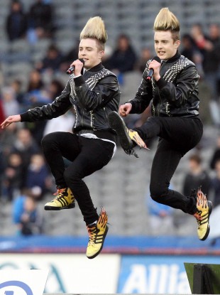 Jedward limbering up at Croke Park in 2011.