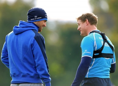 Leinster's Rob Kearney and Brian O'Driscoll share a joke before training last week.