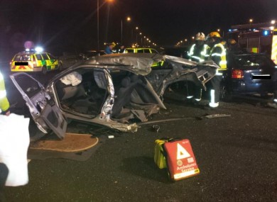 Emergency services at the scene of the crash on the M50 last night