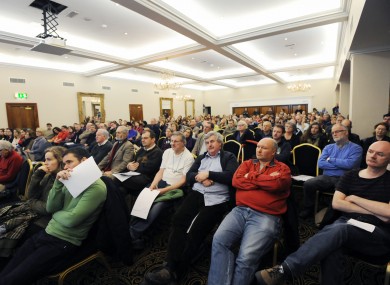 Public servants in the education sector attend a rally in the Gresham Hotel