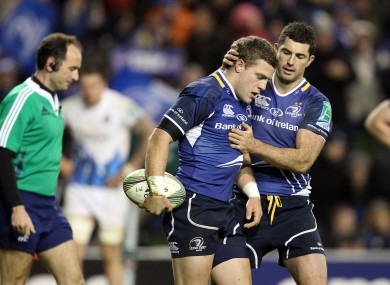 Rob Kearney congratulates Ian Madigan on a try.