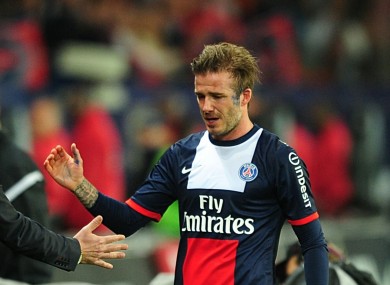 David Beckham leaves the pitch for the last time.