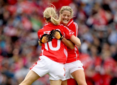 Murphy, facing camera, celebrates with team-mate Nollaig Cleary.