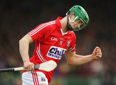 Cork's Seamus Harnedy celebrates scoring a point against Clare.