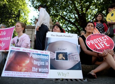 Anti-abortion protesters outside Leinster Hose ahead of a vote on the Protection of Life During Pregnancy Bill in July.