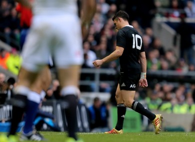 Dan Carters trudges off after 25 minutes at Twickenham.