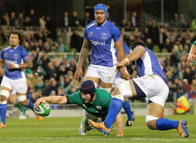 Sean O'Brien touches down in the second half.