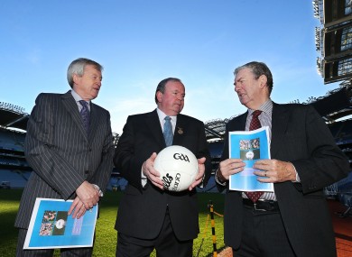 GAA president Liam O'Neill with Eugene McGee, FRC chairman and Director-General Paraic Duffy.