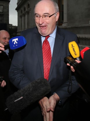 Environment minister Phil Hogan speaking to the media about the Irish Water controversy this week.