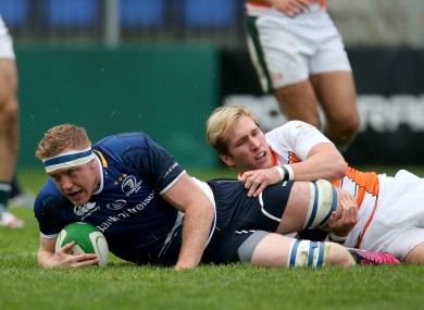 Gilsenan scores a try for Leinster 'A'.