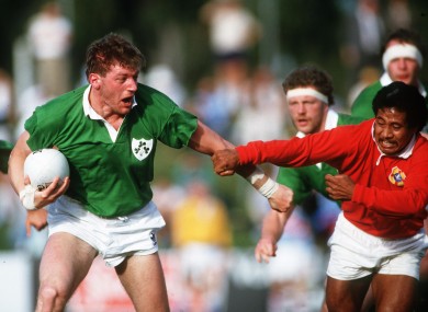 Francis in action for Ireland in 1987.
