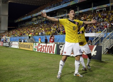 James Rodriguez celebrates his goal in Cuiaba.